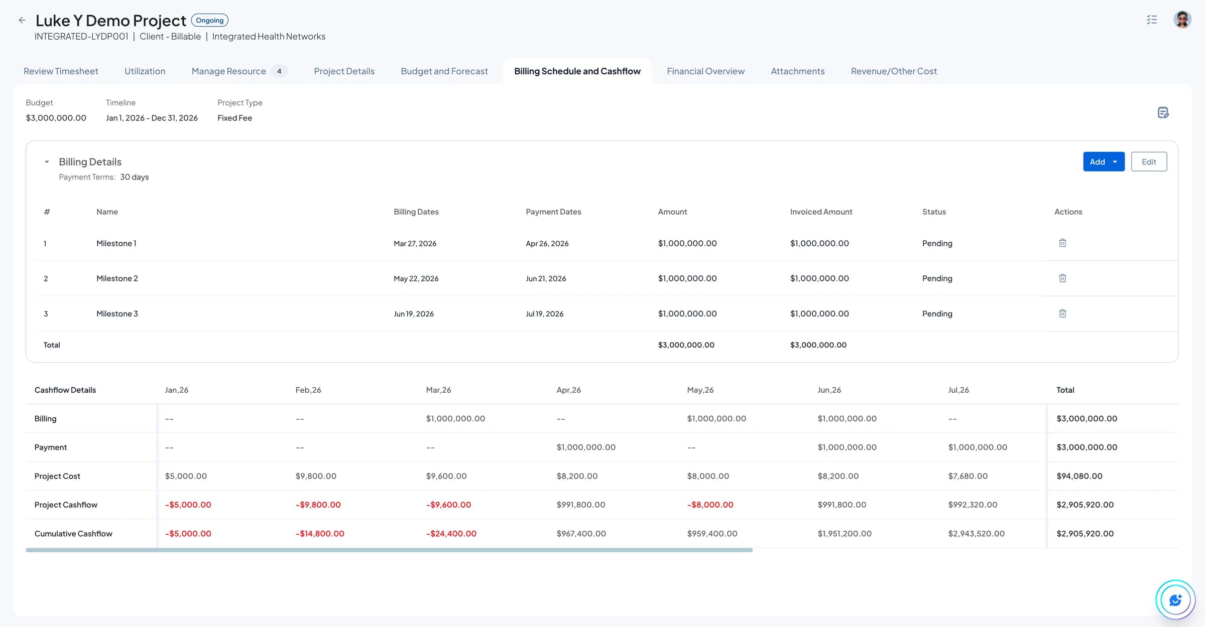 FastQlik billing schedule and cashflow tracking